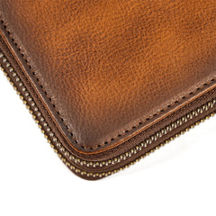 Full Grain Leather Long Wallet, Mens Zipper Wallet, Women Bifold Wallet, Heavy Duty Double-Layer Cowhide Tall Wallet, Fathers Gift for Him
