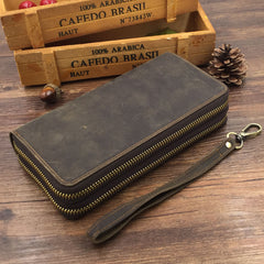 Full Grain Leather Long Wallet, Mens Zipper Wallet, Women Bifold Wallet, Heavy Duty Double-Layer Cowhide Tall Wallet, Fathers Gift for Him