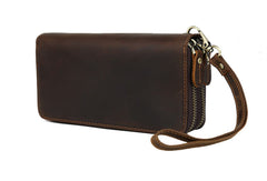 Full Grain Leather Long Wallet, Mens Zipper Wallet, Women Bifold Wallet, Heavy Duty Double-Layer Cowhide Tall Wallet, Fathers Gift for Him