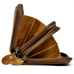 Full Grain Leather Long Wallet, Mens Zipper Wallet, Women Bifold Wallet, Heavy Duty Double-Layer Cowhide Tall Wallet, Fathers Gift for Him