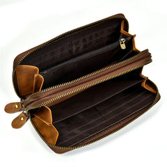 Full Grain Leather Long Wallet, Mens Zipper Wallet, Women Bifold Wallet, Heavy Duty Double-Layer Cowhide Tall Wallet, Fathers Gift for Him