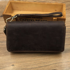 Full Grain Leather Long Wallet, Mens Zipper Wallet, Women Bifold Wallet, Heavy Duty Double-Layer Cowhide Tall Wallet, Fathers Gift for Him