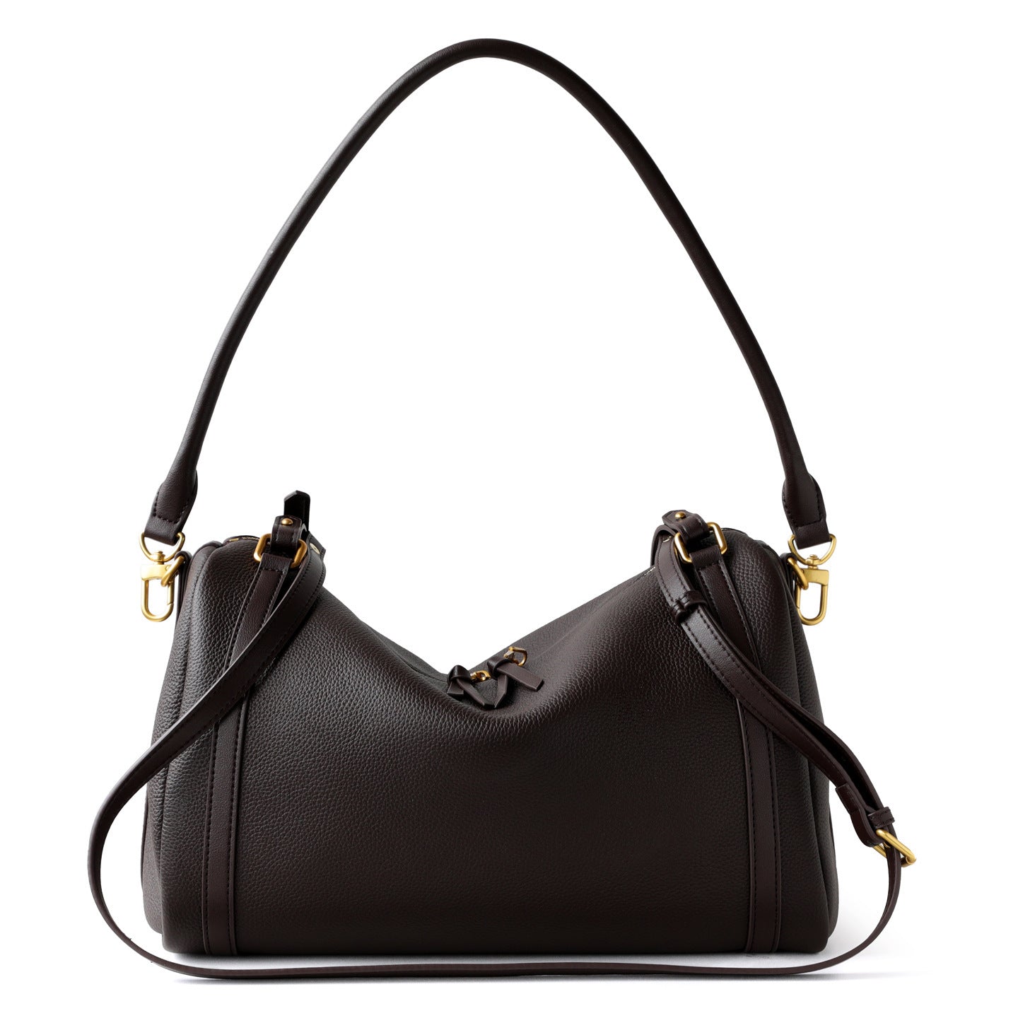 Full Grain Leather Pillow Boston Bag – Pebbled Cowhide & Suede Shoulder Bag | Gold Hardware, Top Handle & Crossbody Strap