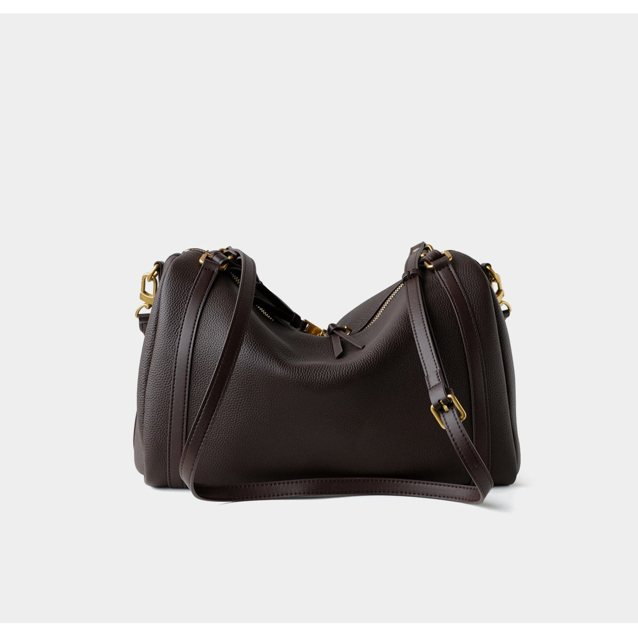 Full Grain Leather Pillow Boston Bag – Pebbled Cowhide & Suede Shoulder Bag | Gold Hardware, Top Handle & Crossbody Strap
