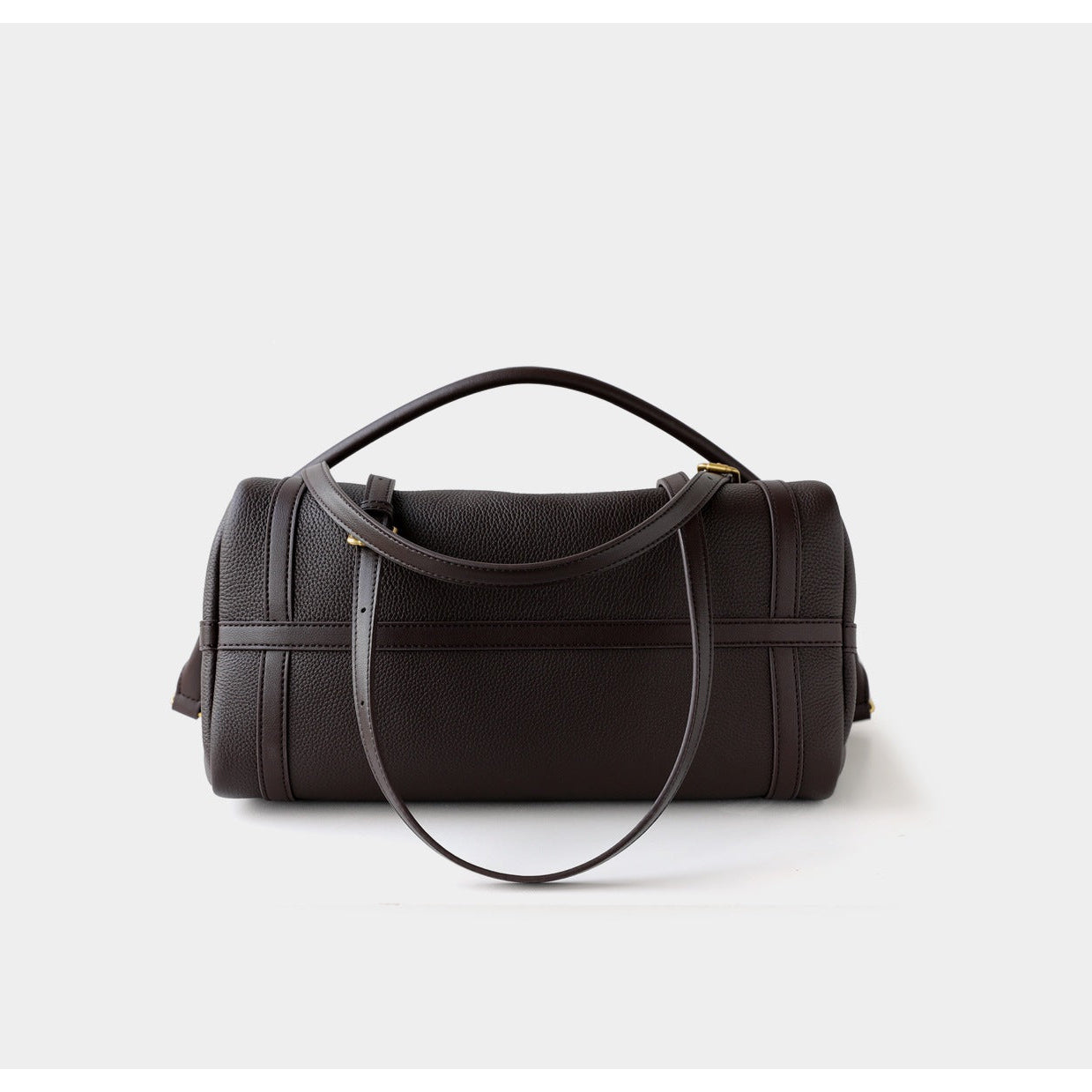 Full Grain Leather Pillow Boston Bag – Pebbled Cowhide & Suede Shoulder Bag | Gold Hardware, Top Handle & Crossbody Strap