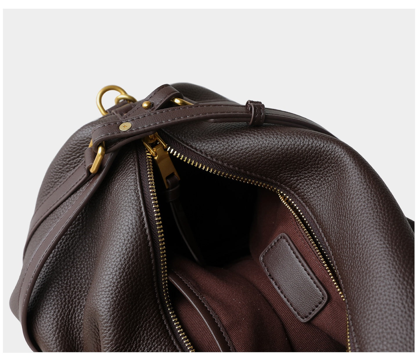 Full Grain Leather Pillow Boston Bag – Pebbled Cowhide & Suede Shoulder Bag | Gold Hardware, Top Handle & Crossbody Strap