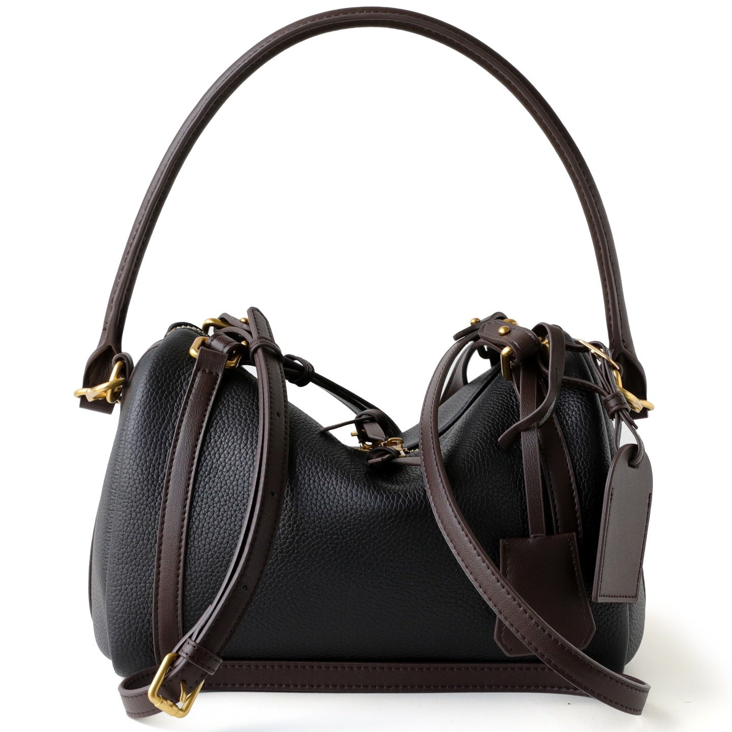 Full Grain Leather Pillow Boston Bag – Pebbled Cowhide & Suede Shoulder Bag | Gold Hardware, Top Handle & Crossbody Strap