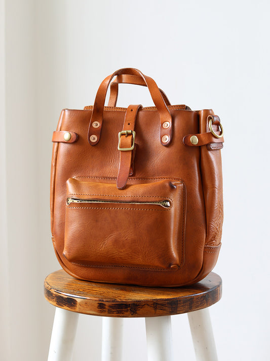 Full Grain Leather Women's Shoulder Bag, Men's Handmade Italian Tanned Grain Leather Crossbody Bag, Men's American Retro Casual Bag