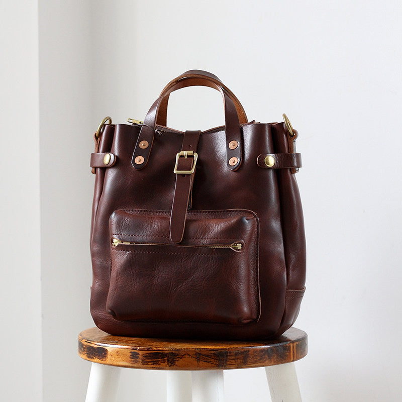 Full Grain Leather Women's Shoulder Bag, Men's Handmade Italian Tanned Grain Leather Crossbody Bag, Men's American Retro Casual Bag