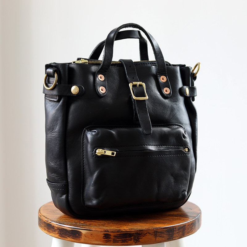 Full Grain Leather Women's Shoulder Bag, Men's Handmade Italian Tanned Grain Leather Crossbody Bag, Men's American Retro Casual Bag