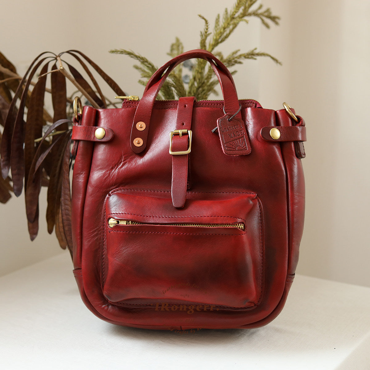 Full Grain Leather Women's Shoulder Bag, Men's Handmade Italian Tanned Grain Leather Crossbody Bag, Men's American Retro Casual Bag