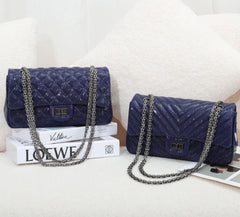 Genuine Caviar Leather Classic Flap Bag | Chain Strap Lock Bag, Leather Shoulder Purse, Diamond and V Geometric