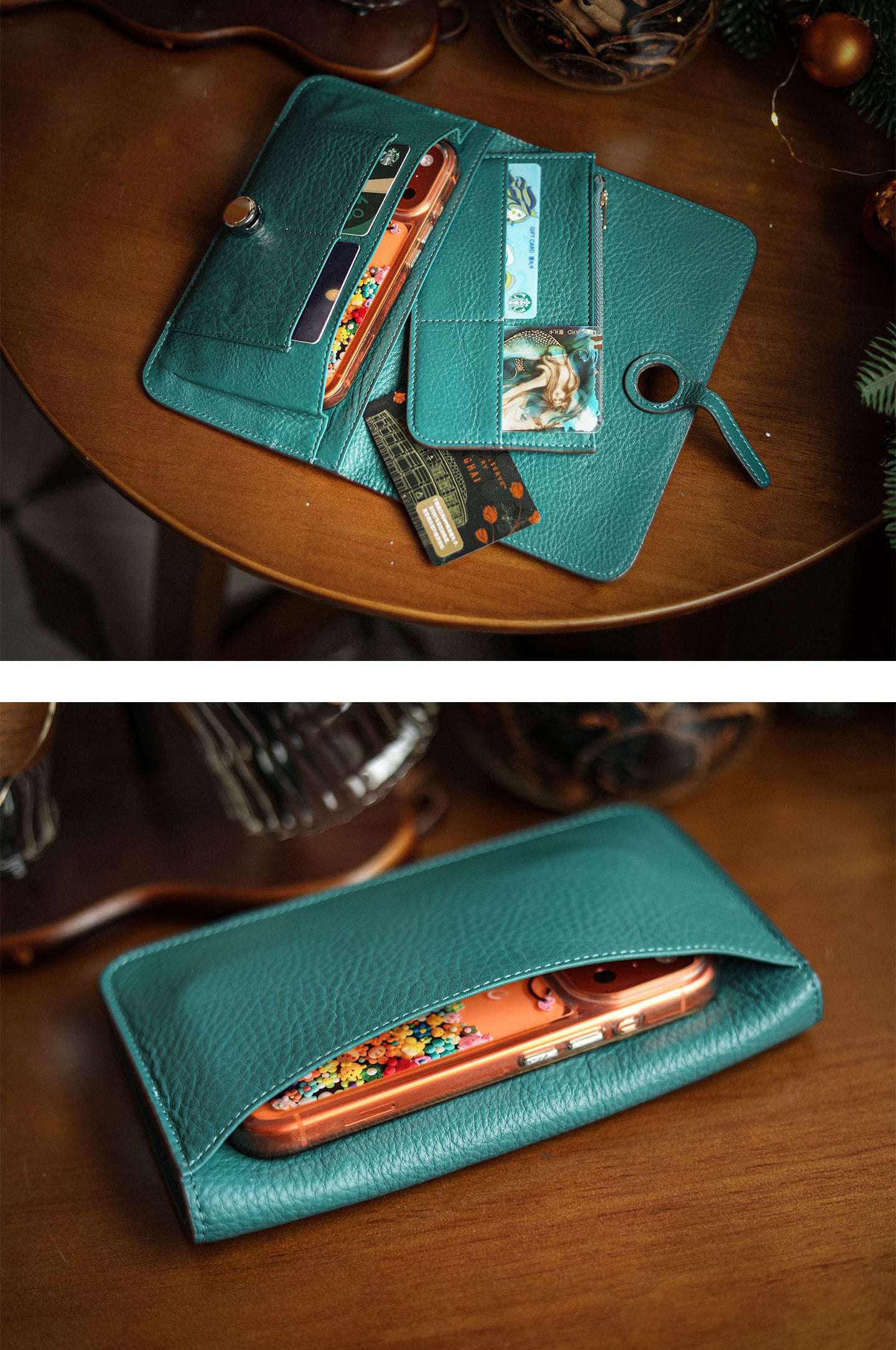 Genuine Cowhide Leather Passport Wallet | Handcrafted Large Phone Clutch & Card Holder