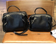 Genuine Leather Handbags | Fashion Black Leather Bags | Boston One-Shoulder Portable Ladies Bag Two Size Available