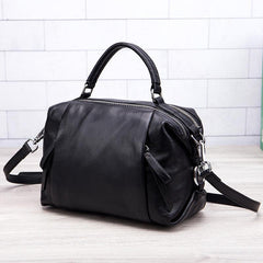 Genuine Leather Handbags | Fashion Black Leather Bags | Boston One-Shoulder Portable Ladies Bag Two Size Available