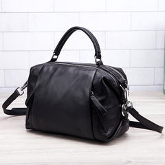 Genuine Leather Handbags | Fashion Black Leather Bags | Boston One-Shoulder Portable Ladies Bag Two Size Available