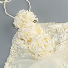 Halter Floral Embroidered Bridal Gown Maxi Dress, Backless Long Evening Dress for Weddings, Formal Events