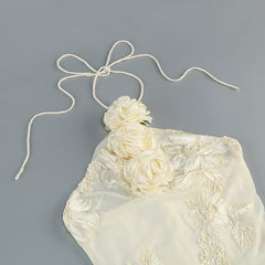 Halter Floral Embroidered Bridal Gown Maxi Dress, Backless Long Evening Dress for Weddings, Formal Events