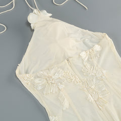 Halter Floral Embroidered Bridal Gown Maxi Dress, Backless Long Evening Dress for Weddings, Formal Events