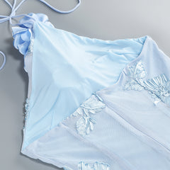 Halter Floral Embroidered Bridal Gown Maxi Dress, Backless Long Evening Dress for Weddings, Formal Events