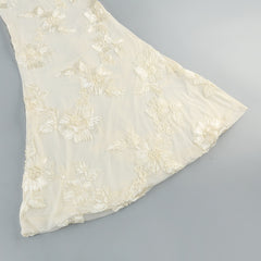 Halter Floral Embroidered Bridal Gown Maxi Dress, Backless Long Evening Dress for Weddings, Formal Events