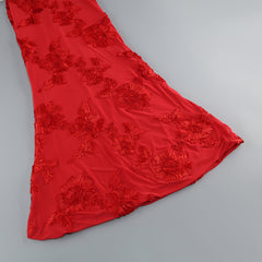 Halter Floral Embroidered Bridal Gown Maxi Dress, Backless Long Evening Dress for Weddings, Formal Events