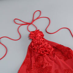 Halter Floral Embroidered Bridal Gown Maxi Dress, Backless Long Evening Dress for Weddings, Formal Events