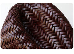 Hand-Woven Cowhide Leather Bucket Bag | Women's Braided Drawstring Basket Purse