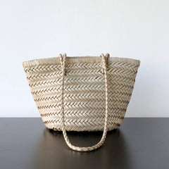 Hand-Woven Cowhide Leather Bucket Bag | Women's Braided Drawstring Basket Purse