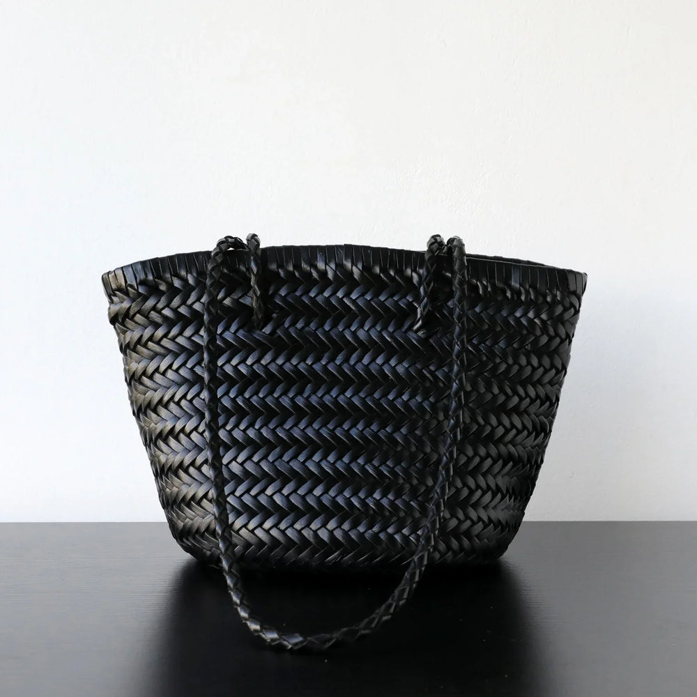 Hand-Woven Cowhide Leather Bucket Bag | Women's Braided Drawstring Basket Purse