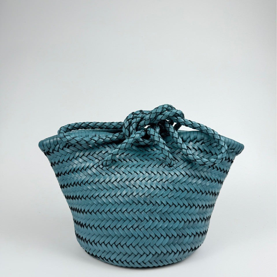 Hand-Woven Cowhide Leather Bucket Bag | Women's Braided Drawstring Basket Purse