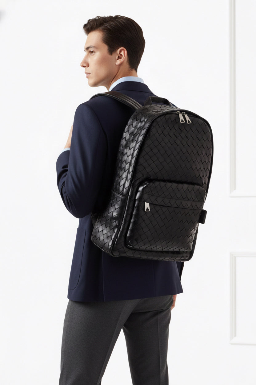 Hand-Woven Italian Lambskin Leather Backpack, Luxury Rucksack for Men & Women