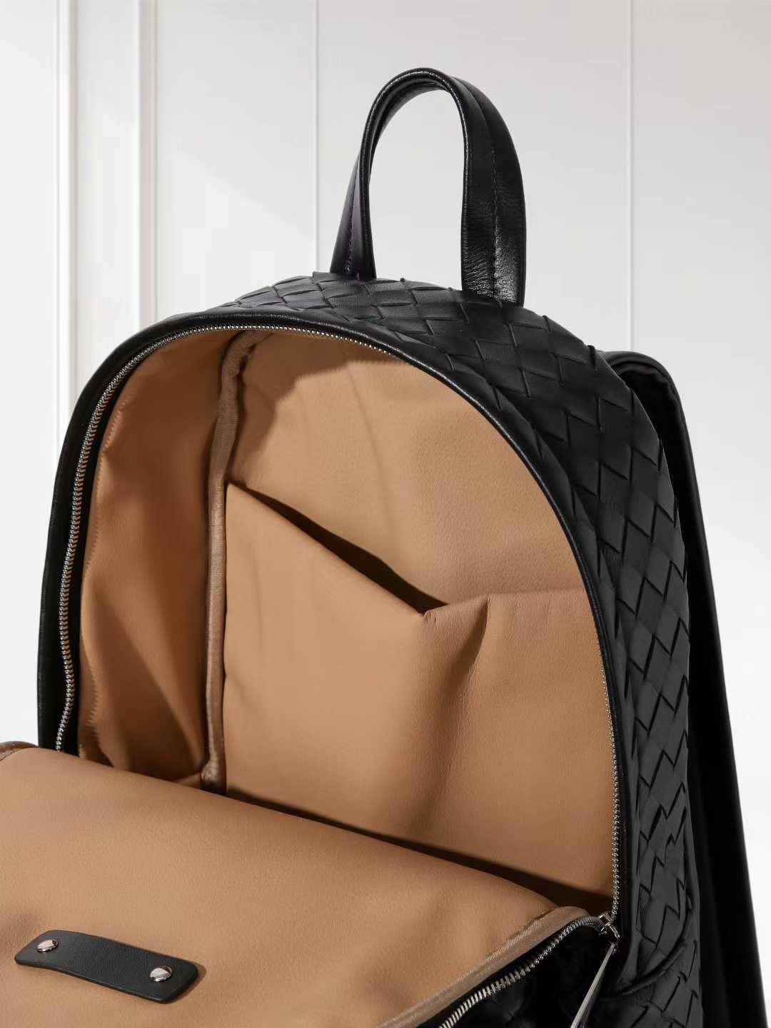 Hand-Woven Italian Lambskin Leather Backpack, Luxury Rucksack for Men & Women