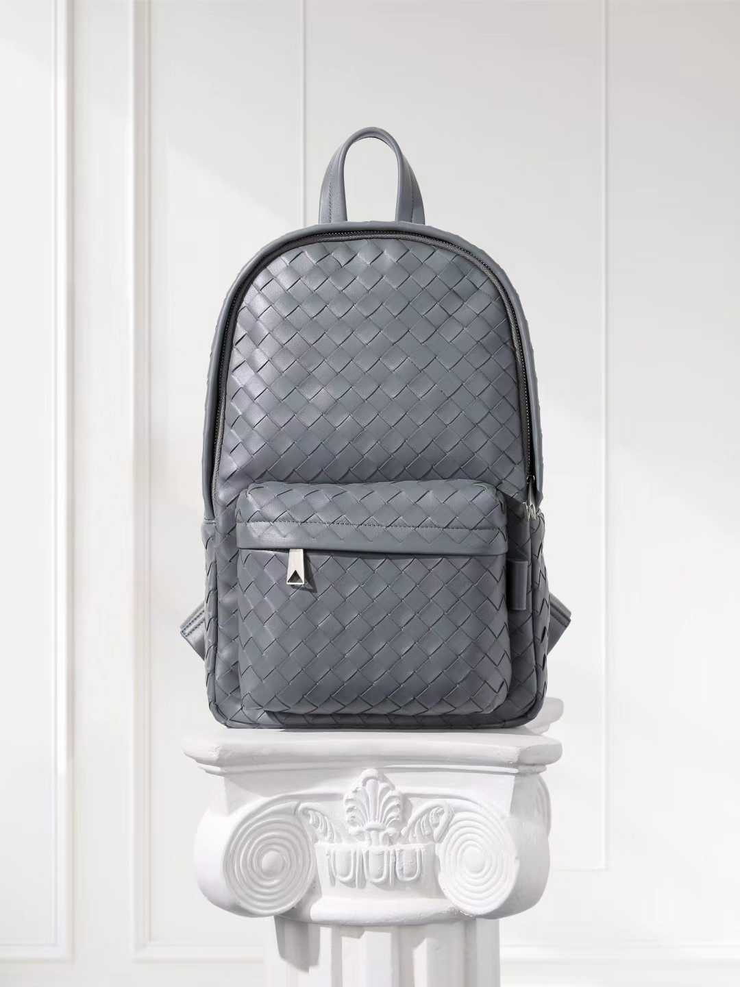 Hand-Woven Italian Lambskin Leather Backpack, Luxury Rucksack for Men & Women