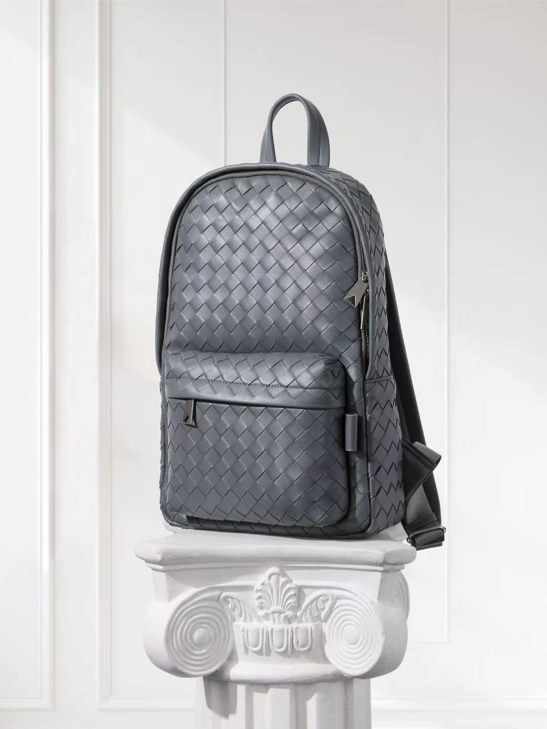 Hand-Woven Italian Lambskin Leather Backpack, Luxury Rucksack for Men & Women