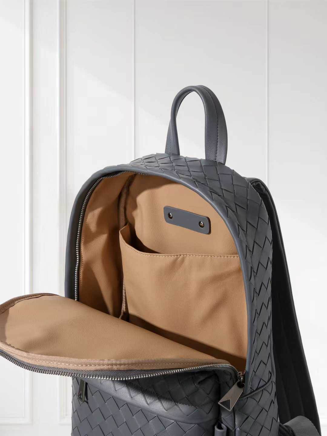 Hand-Woven Italian Lambskin Leather Backpack, Luxury Rucksack for Men & Women