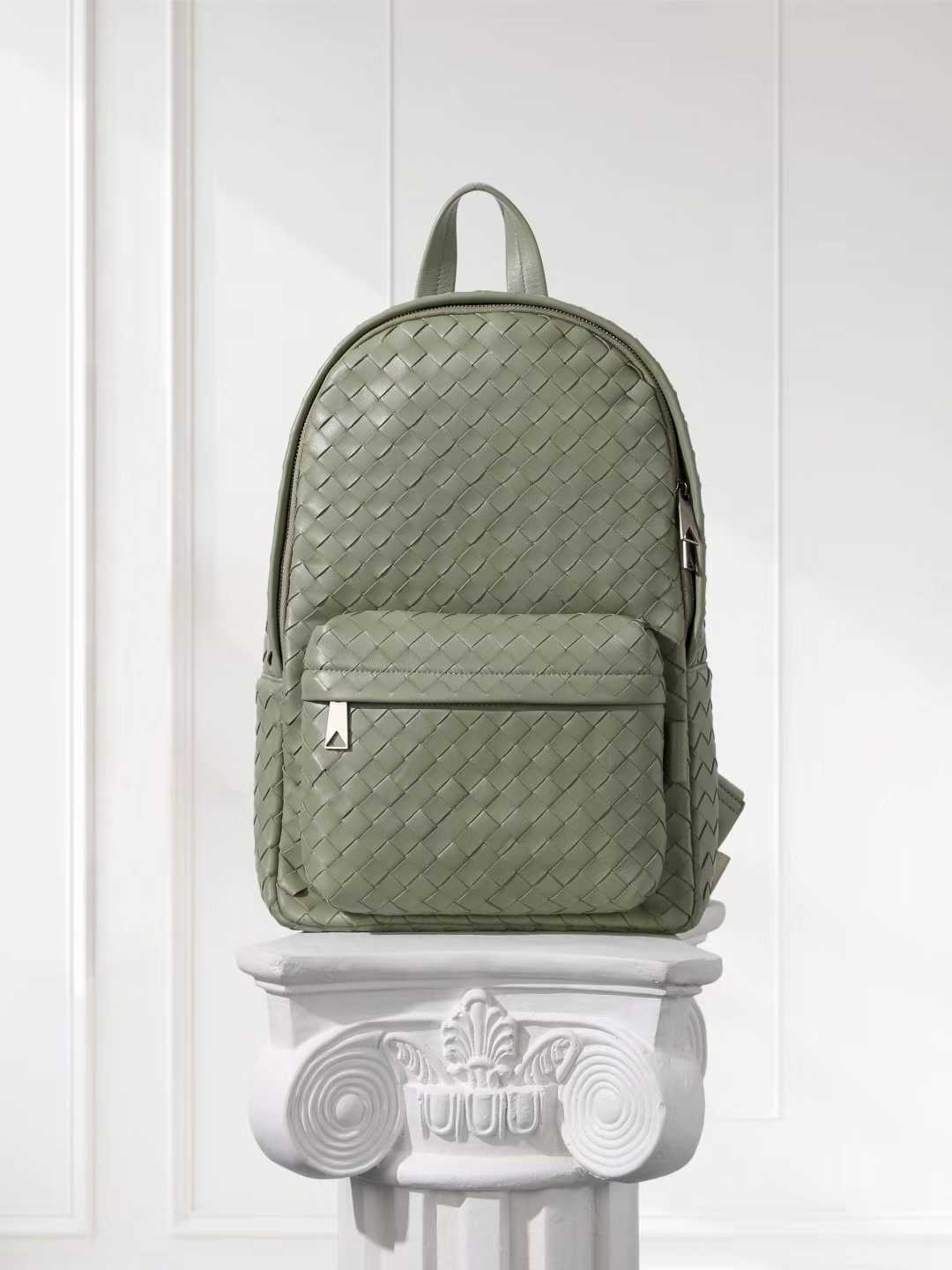 Hand-Woven Italian Lambskin Leather Backpack, Luxury Rucksack for Men & Women