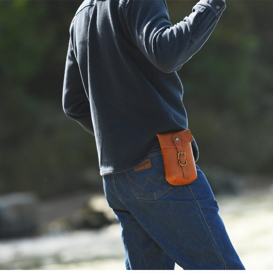 Handcrafted Full Grain Leather Belt Pouch | Cowhide Phone Holster | Outdoor EDC Waist Bag for Men