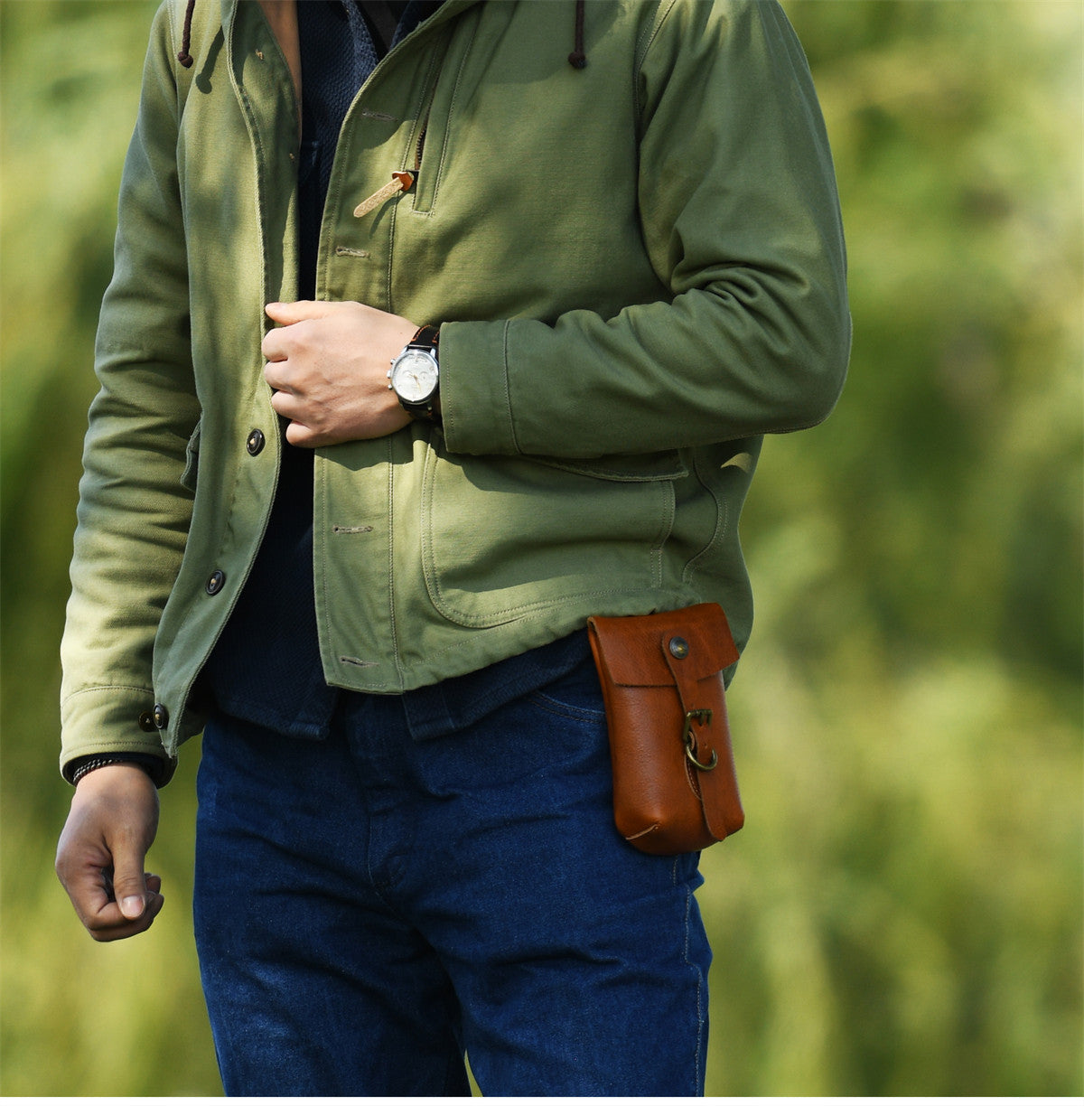 Handcrafted Full Grain Leather Belt Pouch | Cowhide Phone Holster | Outdoor EDC Waist Bag for Men