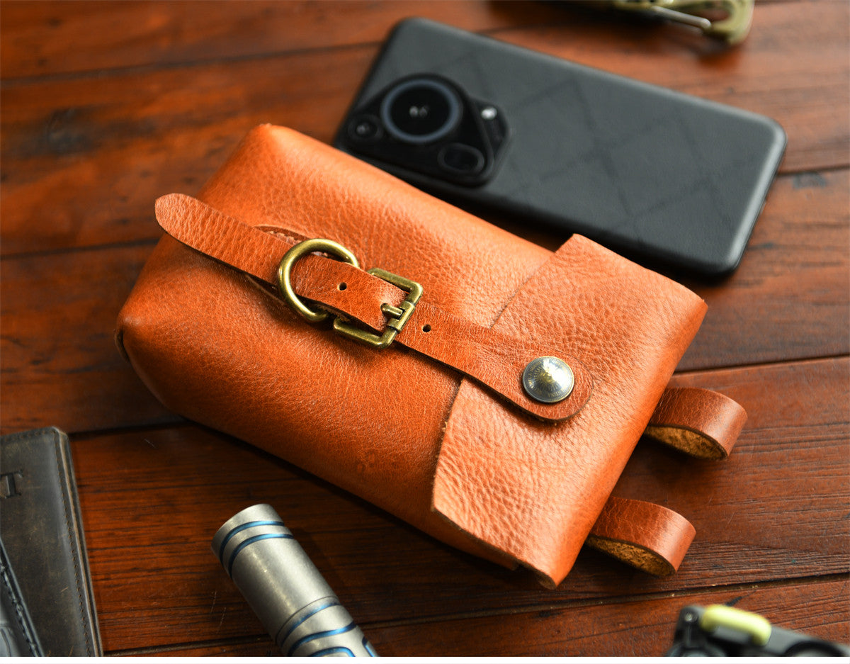 Handcrafted Full Grain Leather Belt Pouch | Cowhide Phone Holster | Outdoor EDC Waist Bag for Men