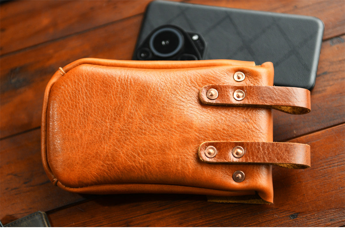 Handcrafted Full Grain Leather Belt Pouch | Cowhide Phone Holster | Outdoor EDC Waist Bag for Men