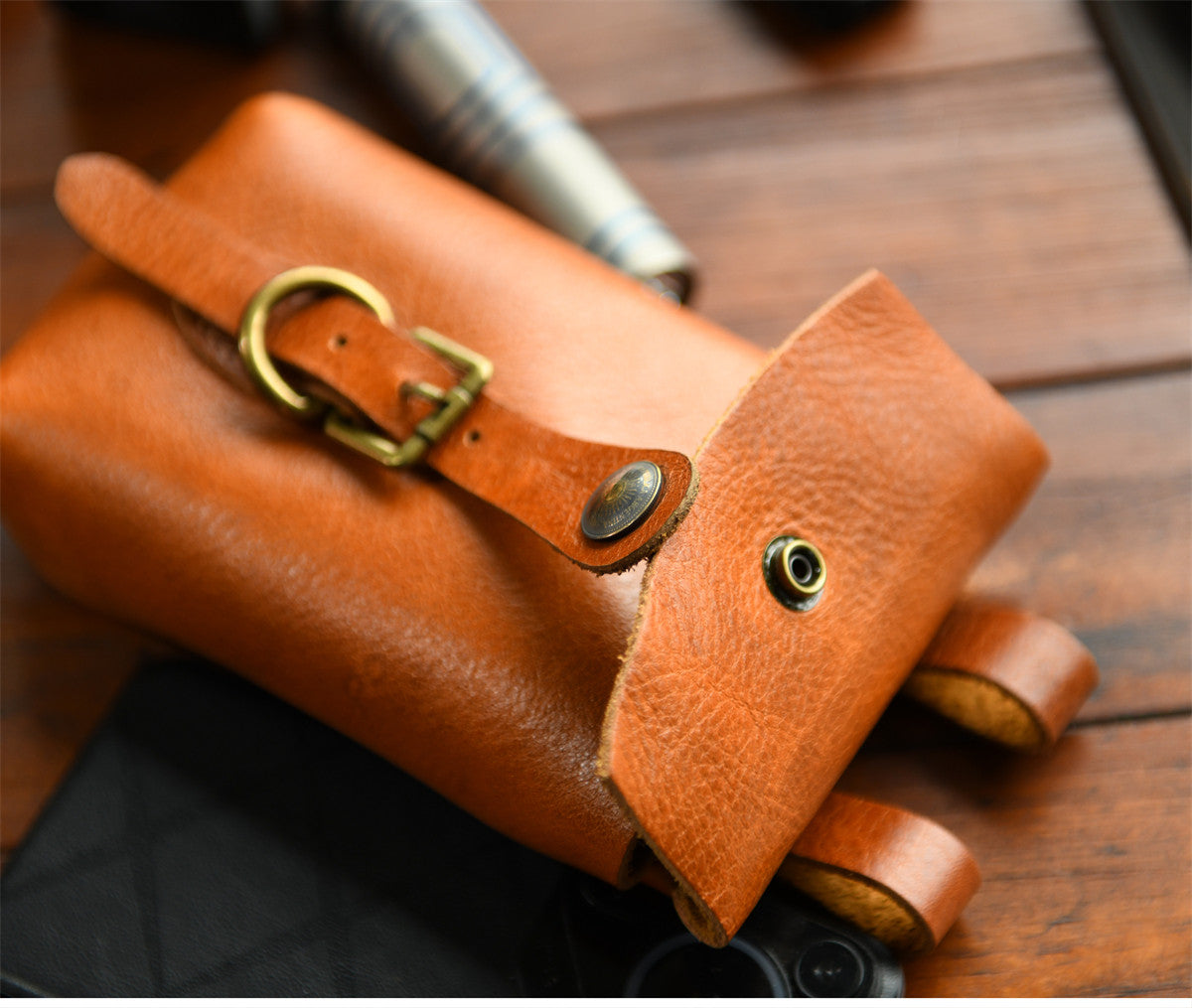 Handcrafted Full Grain Leather Belt Pouch | Cowhide Phone Holster | Outdoor EDC Waist Bag for Men