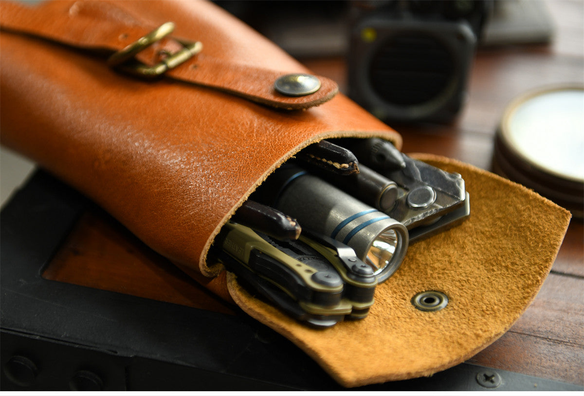 Handcrafted Full Grain Leather Belt Pouch | Cowhide Phone Holster | Outdoor EDC Waist Bag for Men