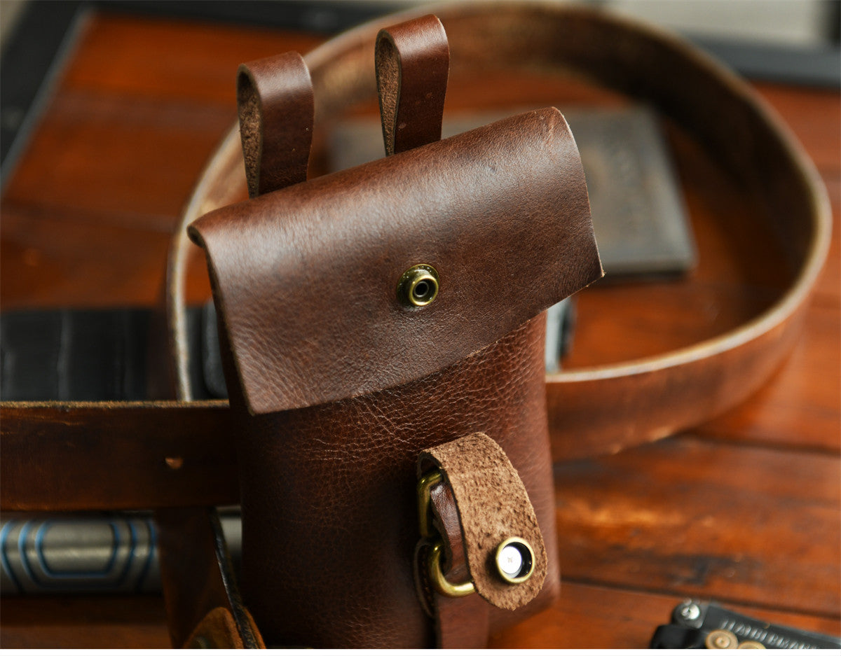 Handcrafted Full Grain Leather Belt Pouch | Cowhide Phone Holster | Outdoor EDC Waist Bag for Men
