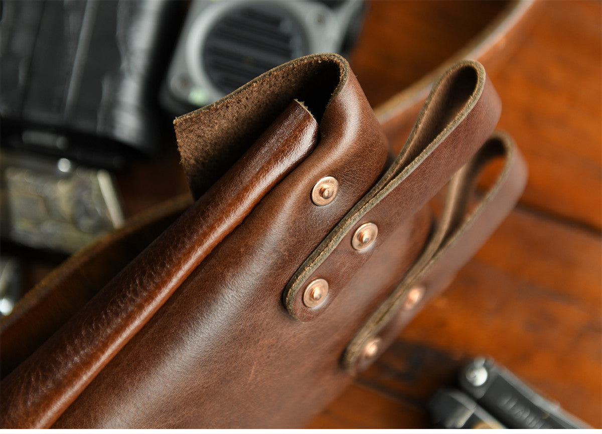 Handcrafted Full Grain Leather Belt Pouch | Cowhide Phone Holster | Outdoor EDC Waist Bag for Men