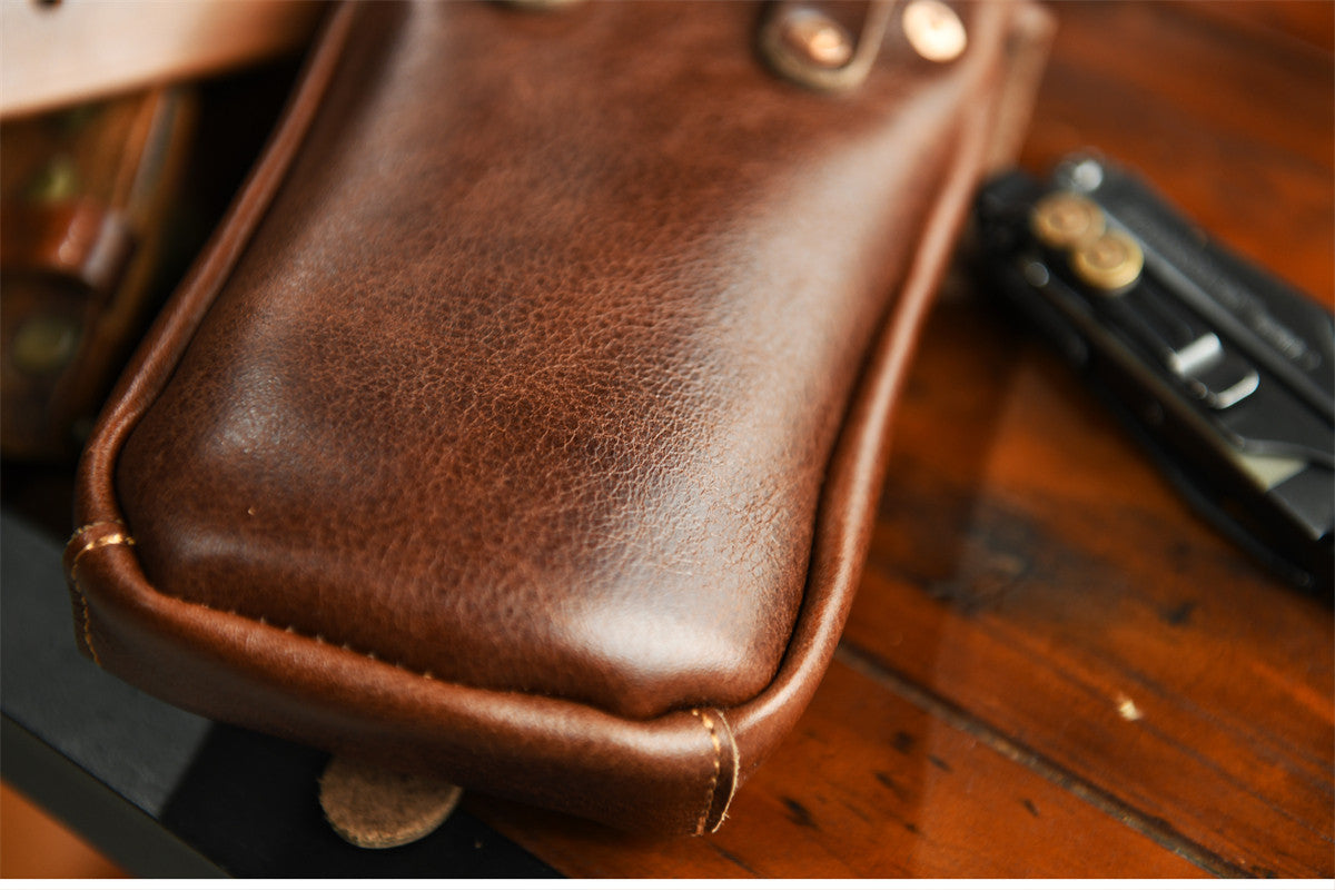 Handcrafted Full Grain Leather Belt Pouch | Cowhide Phone Holster | Outdoor EDC Waist Bag for Men