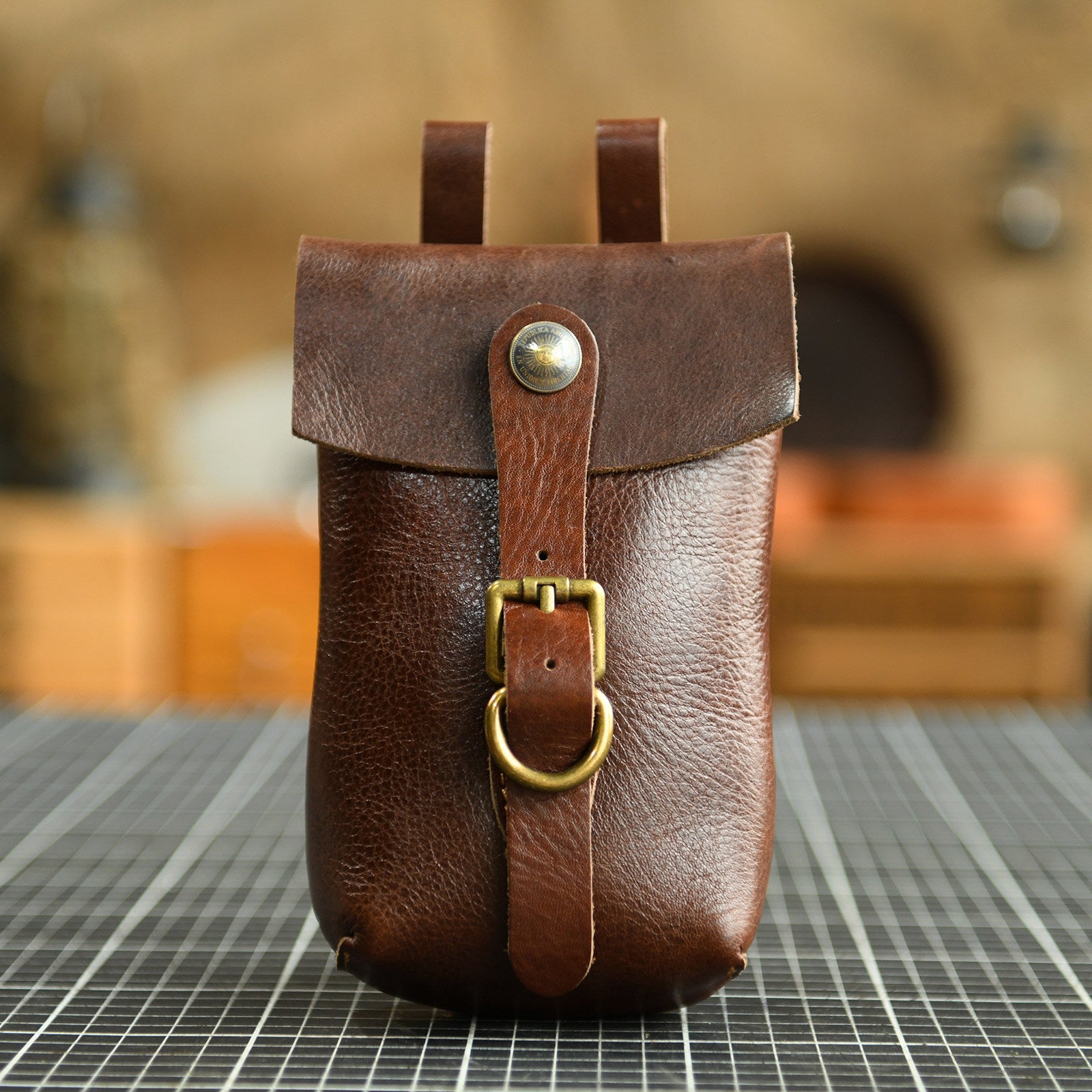 Handcrafted Full Grain Leather Belt Pouch | Cowhide Phone Holster | Outdoor EDC Waist Bag for Men