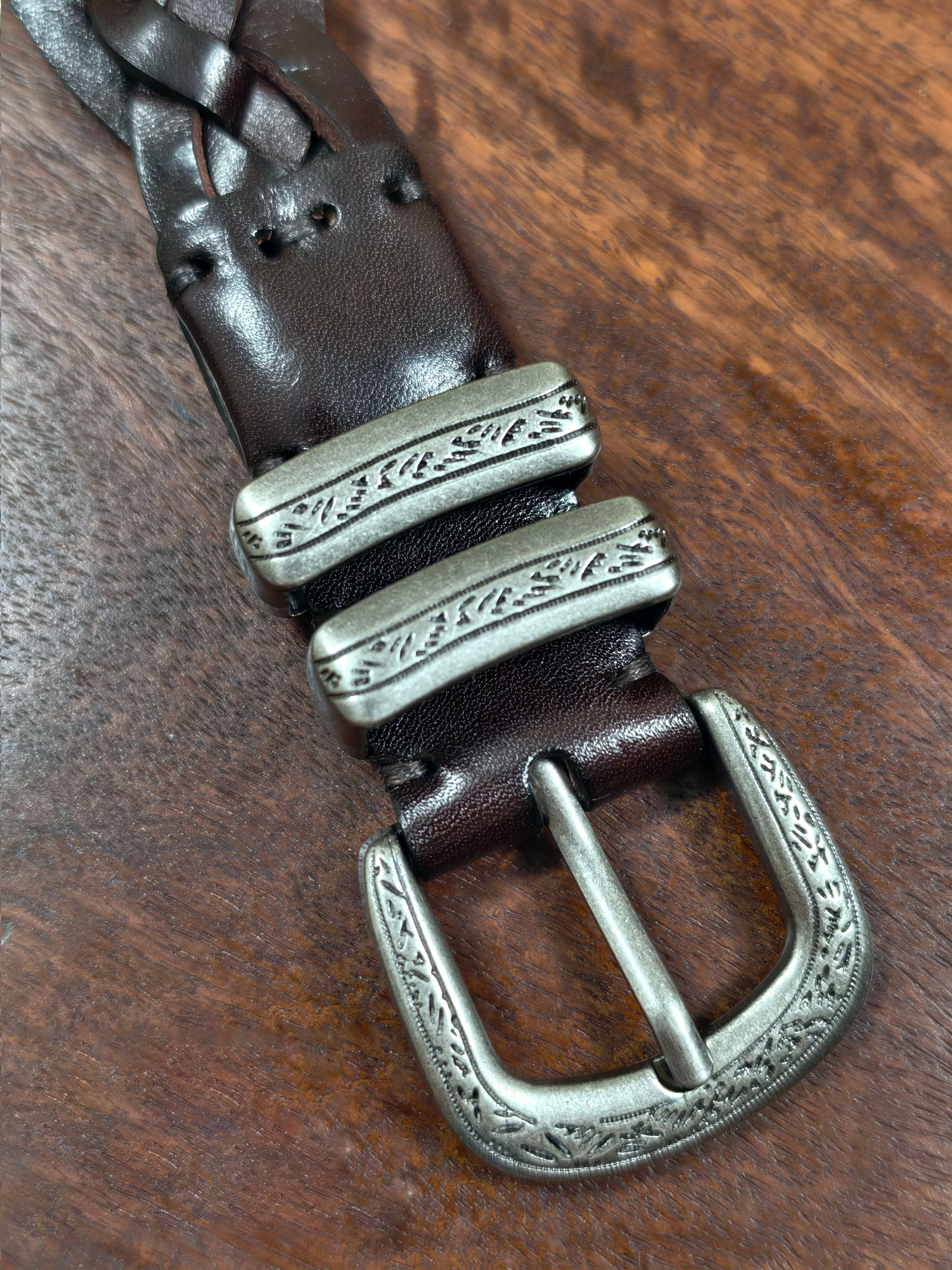 Handcrafted Full Grain Leather Braided Belt | Women's & Men's Vintage Pin-Buckle Belt