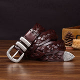 Handcrafted Full Grain Leather Braided Belt | Women's & Men's Vintage Pin-Buckle Belt
