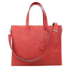 Handcrafted Full Grain Leather Briefcase with Floral Embossing, Vintage Laptop Tote Bag for Men & Women | Fits 16" Laptop | Leather Shoulder & Crossbody Work Bag or Weekend & Overnight Bags